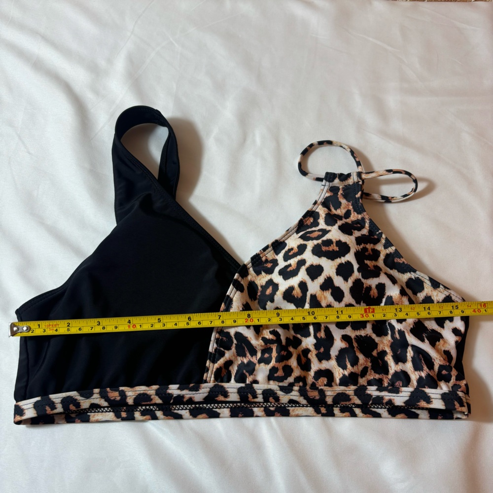 SHEIN Bathing Suit Top Leopard Adjustable Left Shoulder Straps Black Size Large - Picture 7 of 8